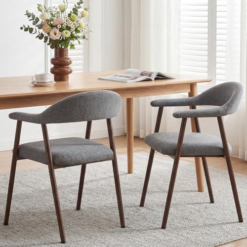 Upholstered Dining Chairs Set of 2, Modern Linen Accent Chairs with Metal Legs