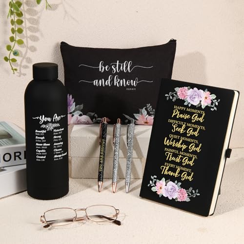 Black Christian Gift Set with Water Bottle, Notepad, Pens & Cosmetic Bag