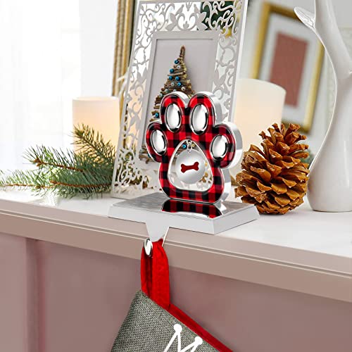 3D Silver Metal Dog Paw Christmas Stocking Holder with Bone Pendant