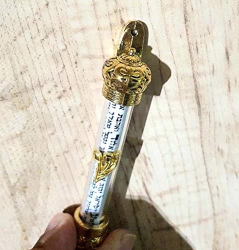 5-Inch Gold-Plated Mezuzah Case with Glass Window and Decorative Scroll
