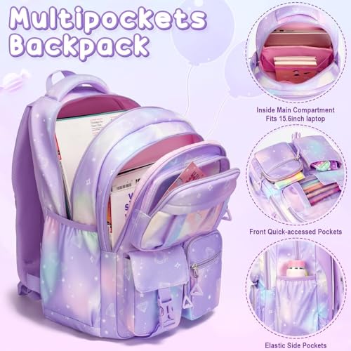 3-Piece Girls Galaxy School Backpack Set with Lunch Box & Pencil Case