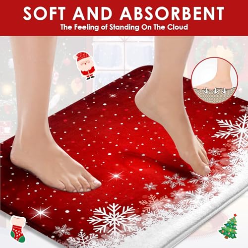 Christmas Bathroom Sets with Shower Curtain and Rugs - White Red