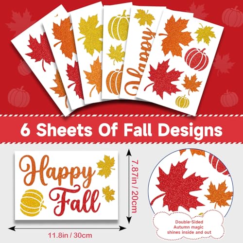 Glitter Fall Window Clings - 6 Sheets Autumn Harvest Thanksgiving Decals