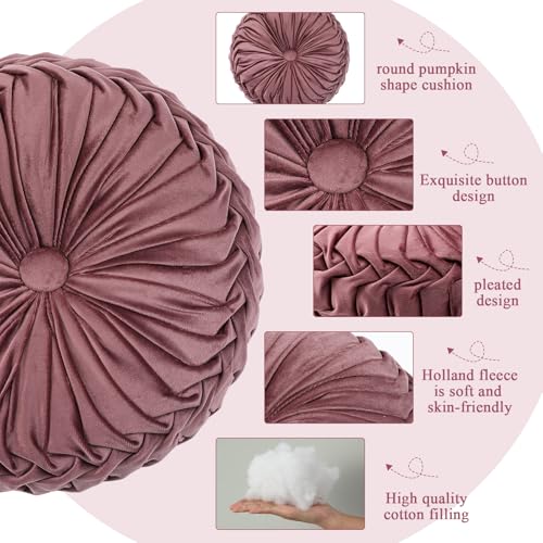 Round Velvet Pleated Throw Pillow - 15-inch Pumpkin Accent Cushion