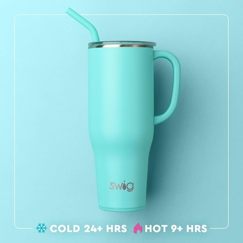 Swig Life 40oz Mega Mug, 40 oz Tumbler with Handle and Straw, Cup Holder Friendly, Dishwasher Safe, Extra Large Insulated Tumbler, Stainless Steel (Aqua)