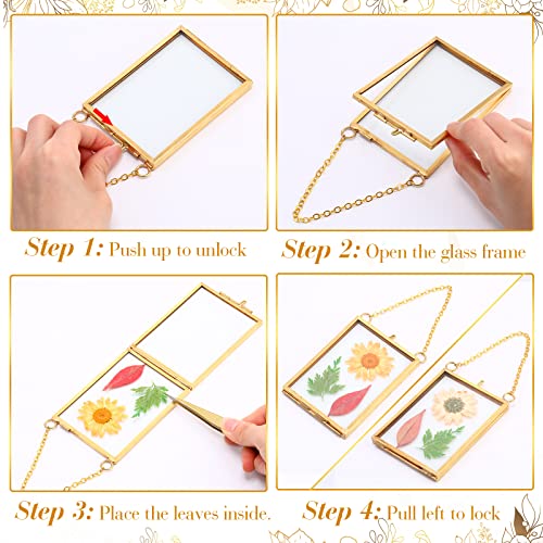 Landhoow 8 Pcs Gold Double Glass Frame for Pressed Flowers 3.5x2.5in
