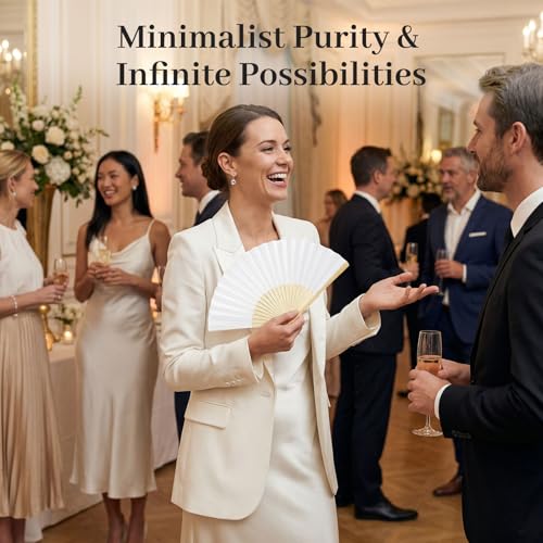 12-Pack White Folding Paper Hand Fans - 8.3 Inch Handheld Fans for Weddings