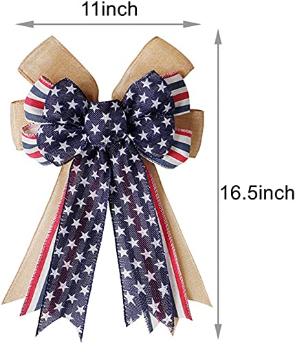 Patriotic Burlap Bow for Wreaths - Red White Blue Stars & Stripes Decor