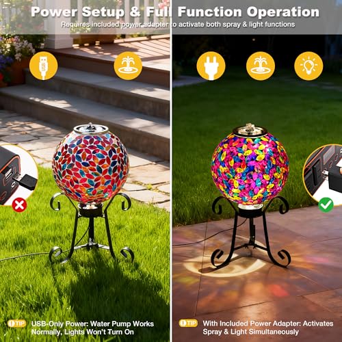 10-Inch Mosaic Glass Orb Water Fountain with Light for Indoor and Outdoor
