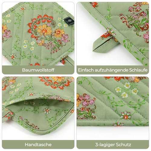 Heat-Resistant Cotton Pot Holders - 2-Piece Kitchen Hot Pads, Floral