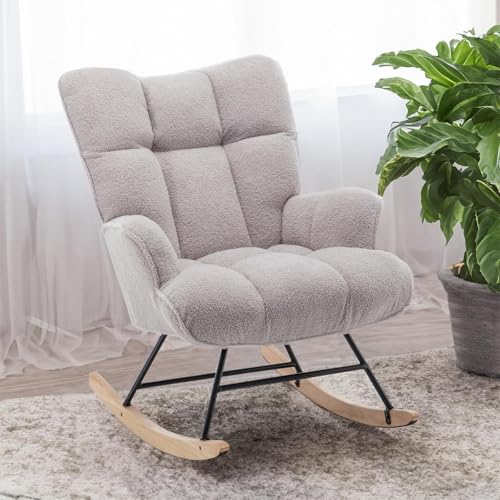 Teddy Upholstered Nursery Rocking Chair - High Back Glider Accent Rocker