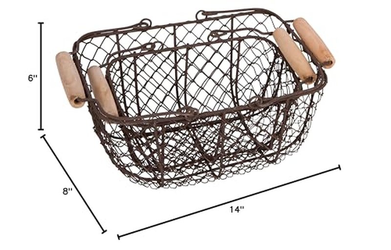 Trademark Innovations Wire Nesting Egg Baskets with Wooden Handles - Vintage Style (Set of 2)