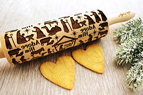 NATIVITY EMBOSSING ROLLING PIN for GINGERBREAD COOKIES CHRISTMAS