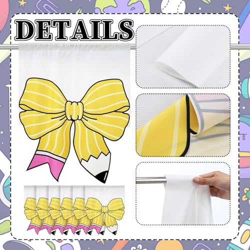 6-Piece Pencil Pattern Classroom Curtains with Bows - 24 x 28 Inch Velvet