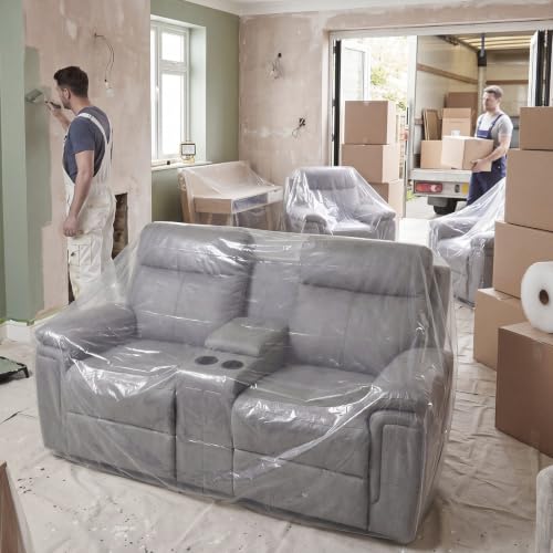 Clear Plastic Loveseat Cover, 91 W x 45 D x 50 H, 4 Mil PE