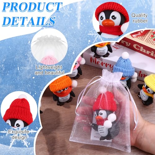 Penguin Christmas Figurine Set with Greeting Cards & Gift Bags - Holiday Decorations for Staff & Coworkers