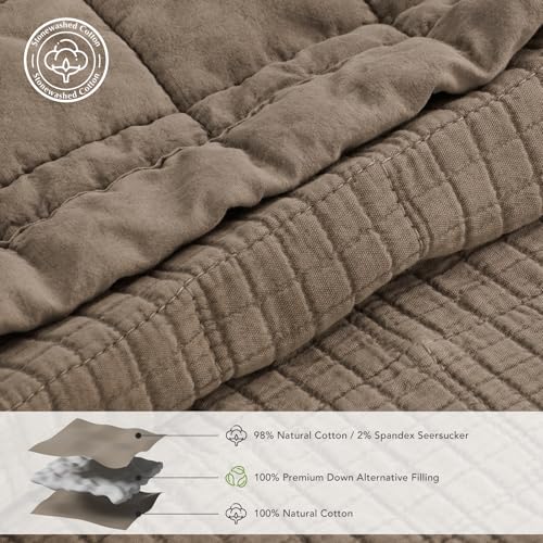 EverGrace Stonewashed Cotton Quilt Set, King, Mocha Brown Oversized Coverlet