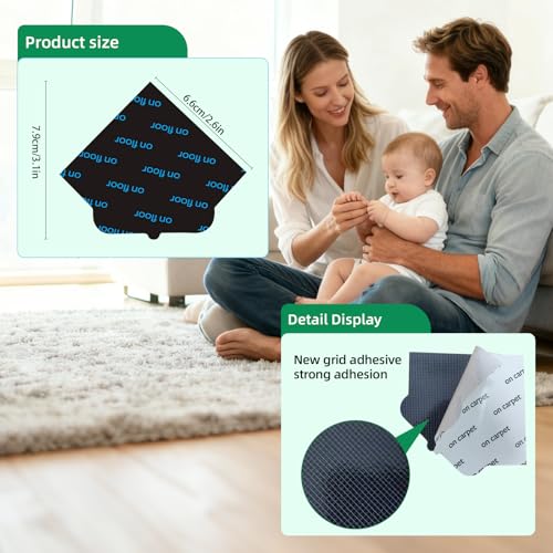 Non-Slip Rug Pads for Hardwood & Tile Floors - 8 Pack, Residue-Free