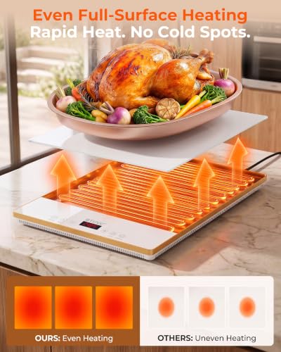 BTUVC 36x16 3-in-1 Warming Tray Set with Independent Temp & Timer, White-Gold