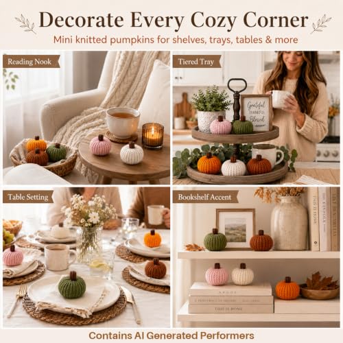 Mini Knitted Pumpkin Set of 5 - Fall Decor, Thanksgiving Centerpiece