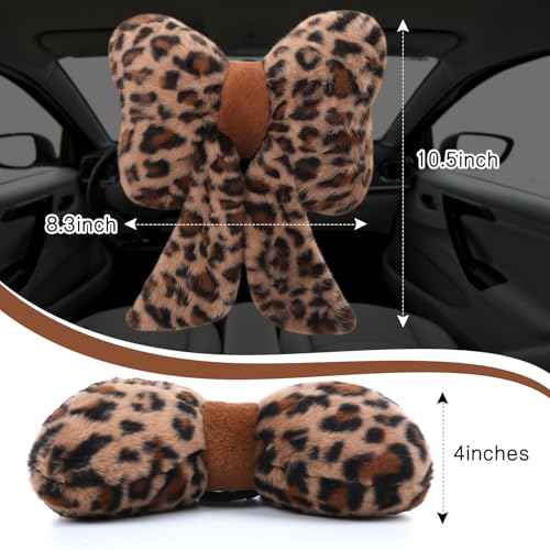 Leopard Car Neck Pillow Set - Cute Butterfly Bow Design, Soft Support