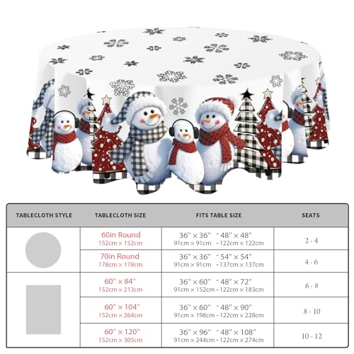 QIALETS 60-Inch Round Snowman Christmas Tablecloth Water-Resistant Holiday Decor