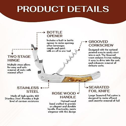 Wine Chic Rosewood Premium Waiter's Corkscrew with Foil Cutter & Bottle Opener