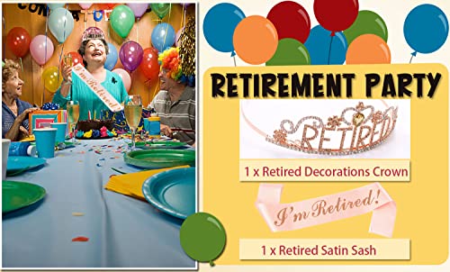 Retirement Party Decorations Set: Rose Gold Tiara and I Am Retired Sash