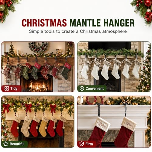4-Pack Adjustable Christmas Stocking Holders for Fireplace Mantel