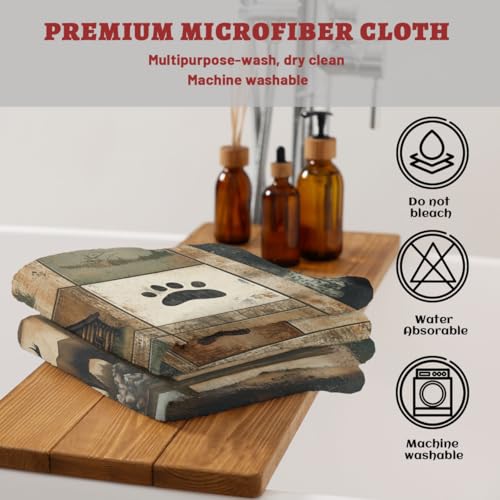 Rustic Black Bear Hand Towels - Set of 2 Decorative Cabin Bathroom Towels