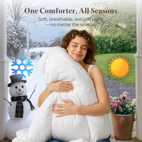 Goose Feather Down Comforter Queen Size - All Season Organic Cotton Duvet Insert