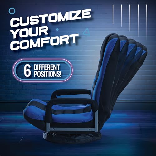 Swivel Floor Gaming Chair with 6-Position Adjustable Backrest, Blue