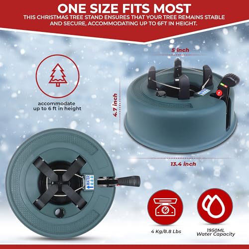 Top Treasures Green Christmas Tree Stand with Water Reservoir & Fast Clamp - Fits 6ft Trees