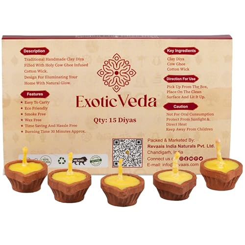 Handcrafted Clay Ghee Diya Set of 15 - Eco-Friendly Puja Lamps with Ghee Wicks