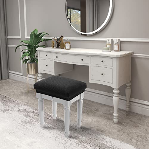 Stretch Jacquard Vanity Bench Stool Cover - XS Black