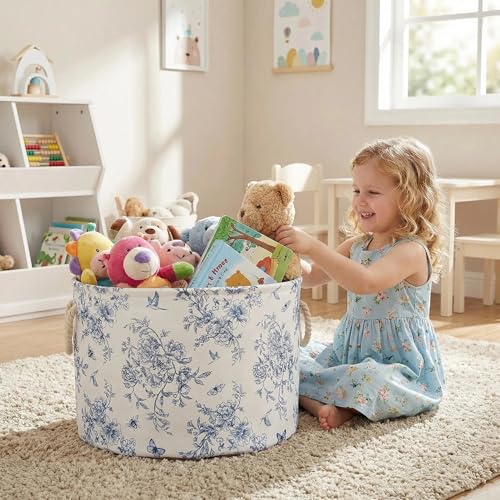 Large Floral Nursery Storage Basket - Collapsible Toy Bin & Laundry Hamper
