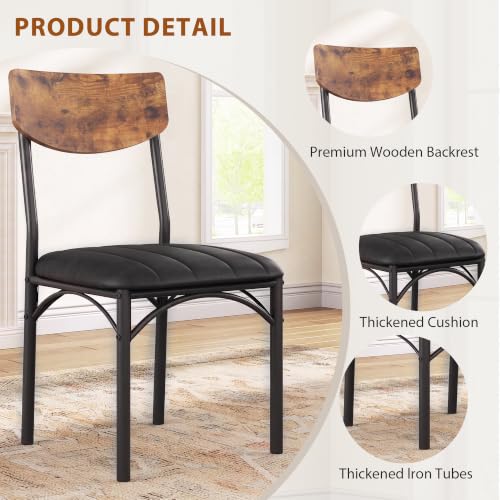 Upholstered Dining Chairs Set of 4, Industrial PU Leather Kitchen Chairs