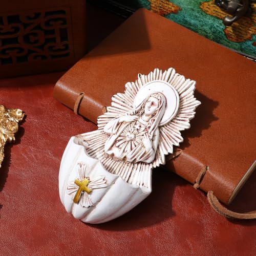 Resin Holy Water Font Set - 2 Piece Catholic Wall Hanging Decor