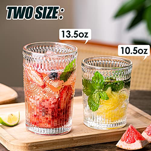 Vintage 12-Piece Glass Drinkware Set - Textured Ribbed Highball & Rocks Glasses for Cocktails & Beverages