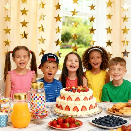 78ft Gold Star Garland Decorations - 6 Pack Double Sided Hanging Party Streamers
