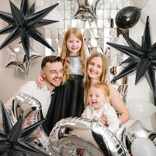 60Pcs 12-Pointed Star Foil Balloons - Black Explosion Cone Balloon Kit