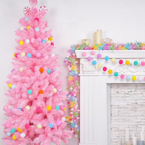 Large Spring Felt Ball Garland (13ft) - Colorful Pom Pom Hanging Decor
