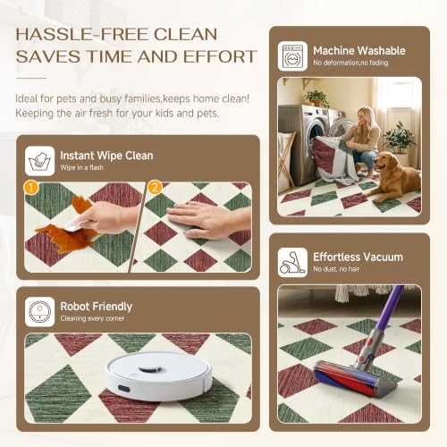 PureCozy Christmas Area Rug 8x10 Checkered Red Living Room Carpet Xmas Style