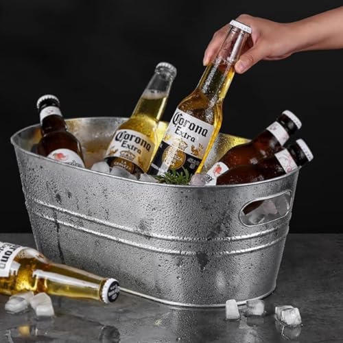 3-Gallon Galvanized Metal Beverage Tub with Handles for Parties & Cold Drinks