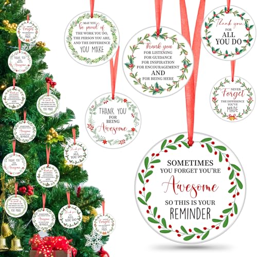 Barydat 12 Pcs Christmas Thank You Ornaments Ceramic – 6 Styles, 2 Each, Coworker Gift