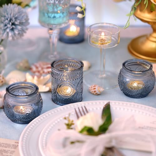 24-Piece Blue Votive Candle Holders Set - Glass Tea Light Holders