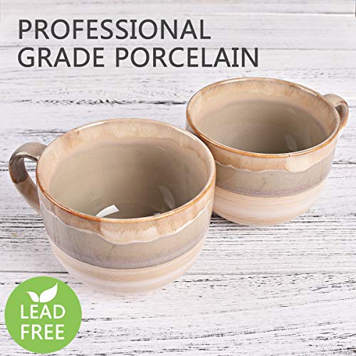 Bosmarlin Large Ceramic Coffee Mug Set of 2 - 16oz Jumbo Latte Cups, Brown Grey, Dishwasher & Microwave Safe