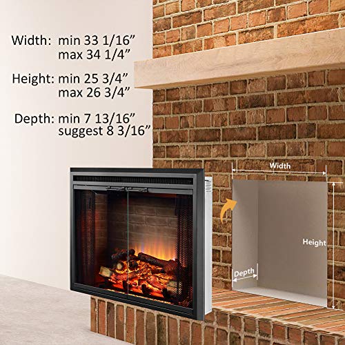 Electric Fireplace Insert with Glass Door and Crackling Sound 33 Inch