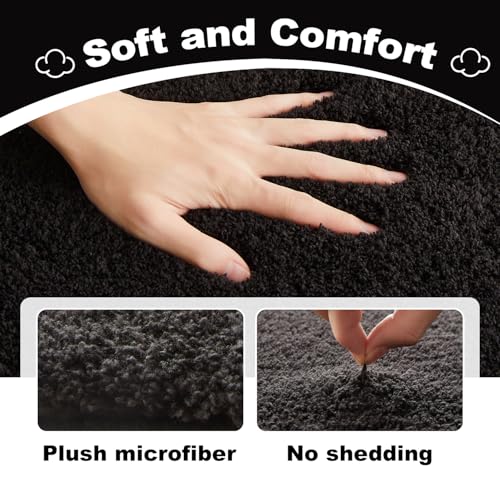 TYUU Black Bathroom Rug, Non-Slip Washable Bath Mat 16" x 24"
