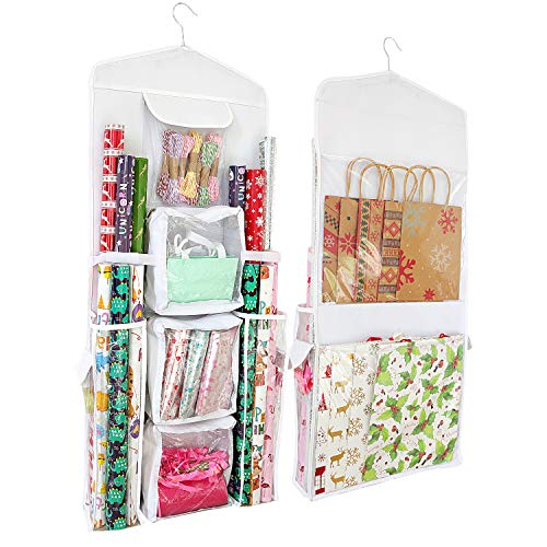 Double-Sided Gift Wrap Organizer Hanging Storage Bag for Wrapping Paper